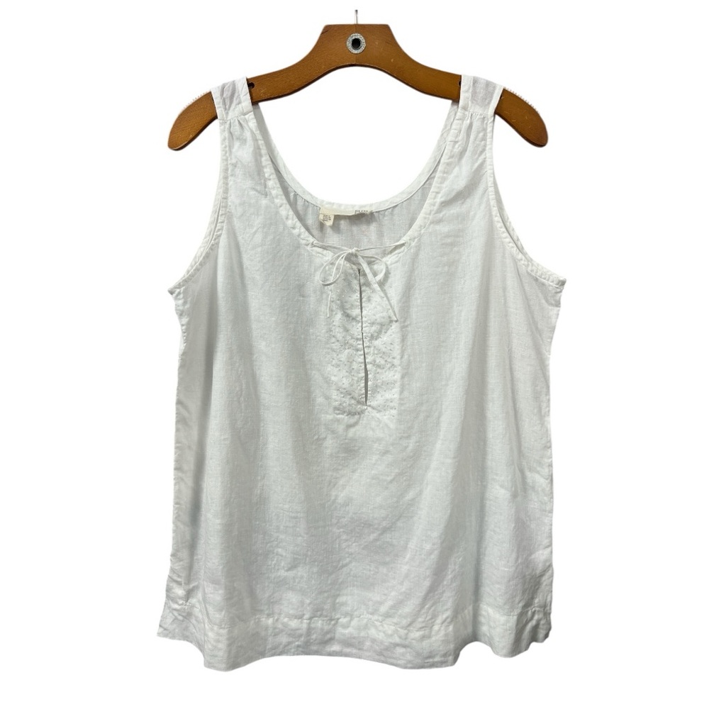 EILEEN FISHER Women’s White 100% Irish Linen Sleeveless Beaded Top M Cottagecore